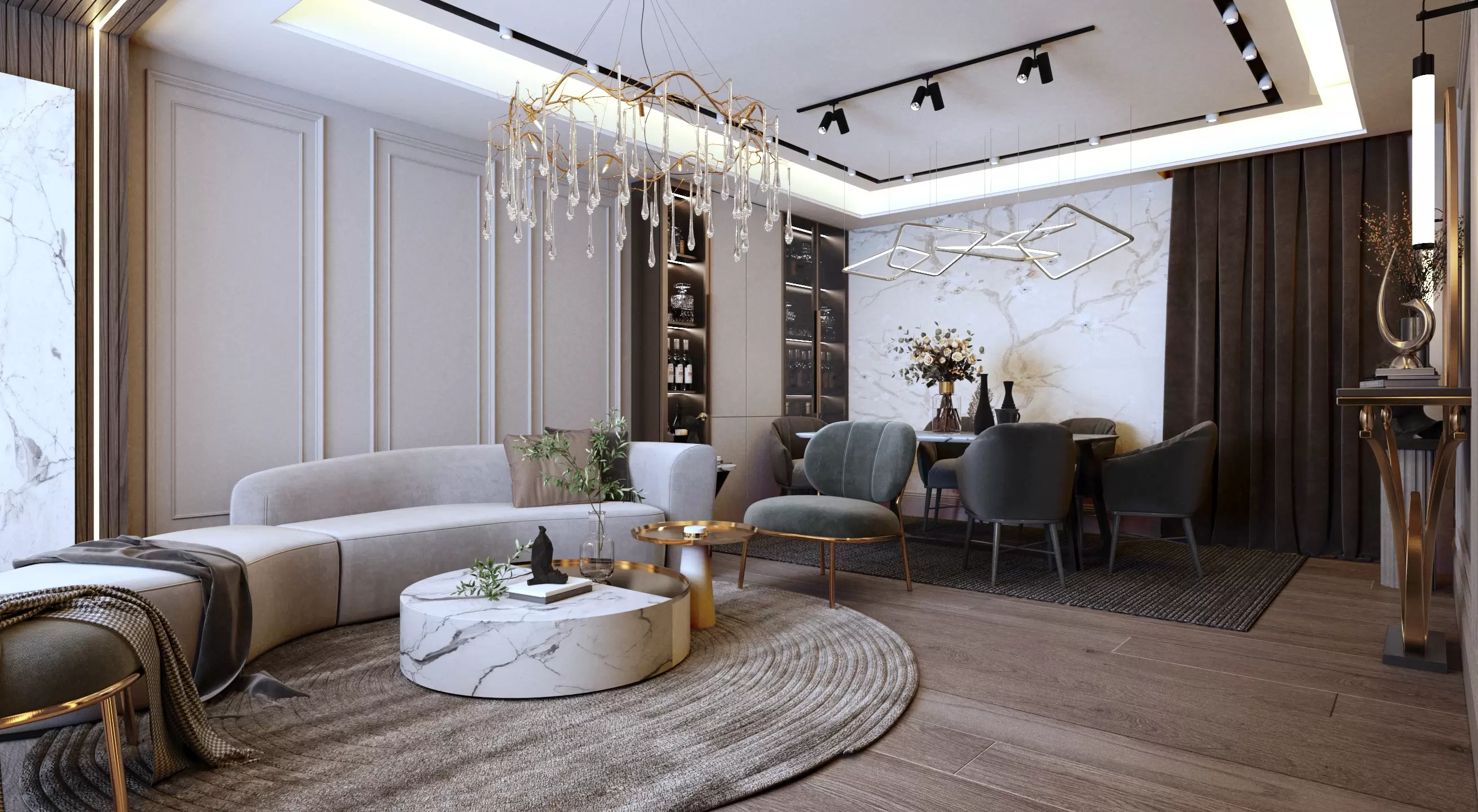 تصميم لفراغ استقبال علي طراز النيو كلاسيك 